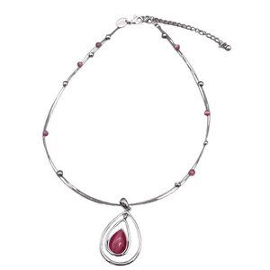 Lia Sophia Tear Pendant Beaded Necklace Silver Tone Lobster Closure 16 to 19 In